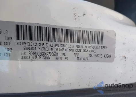 2019 Dodge Grand Caravan Gt from USA, damaged, VIN 2C4RDGEGXKR785694